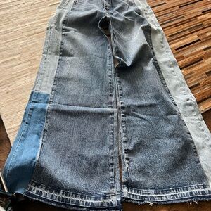 KanCan Two-Tone Flare Jeans - Dark and Light Blue